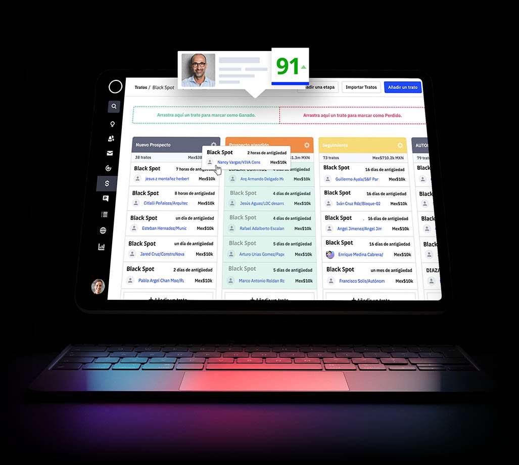 ActiveSpot CRM con pipeline en una laptop