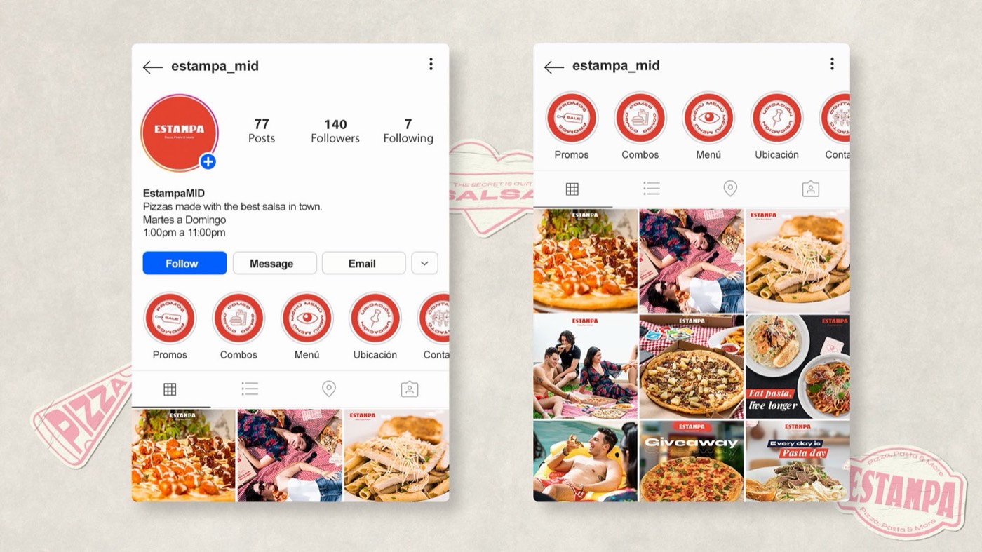 Estampa · Pizzas, pasta y más: marca y redes