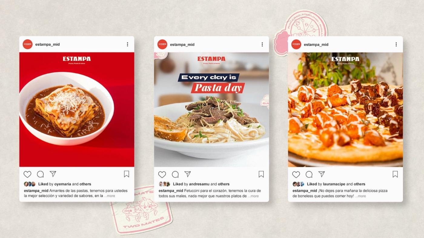 Estampa · Pizzas, pasta y más: marca y redes